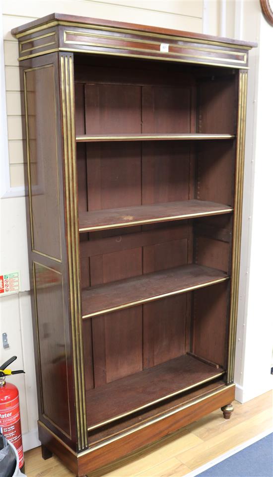 A 19th century French mahogany and brass mounted open bookcase, W.106cm.